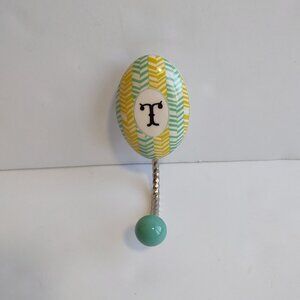 Anthropologie Mr. Boddington's Studio Ceramic Wall Hook Green/Yellow  Letter T